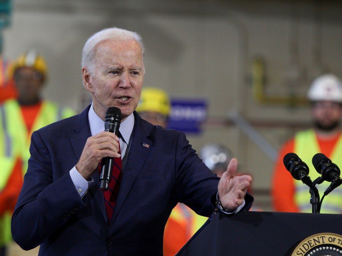 President Joe Biden speaks at a training center in Wisconsin.