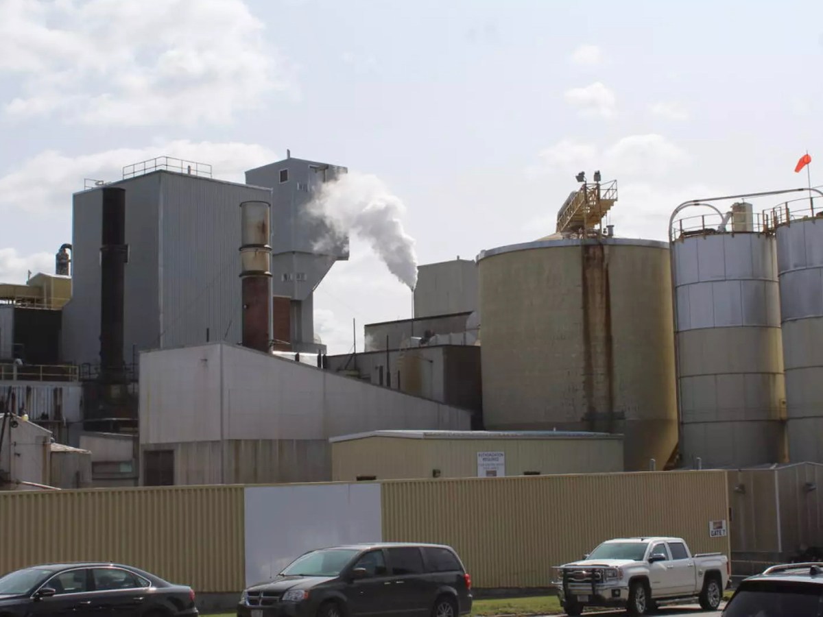 The exterior of a former paper mill in Park Falls, Wisconsin.